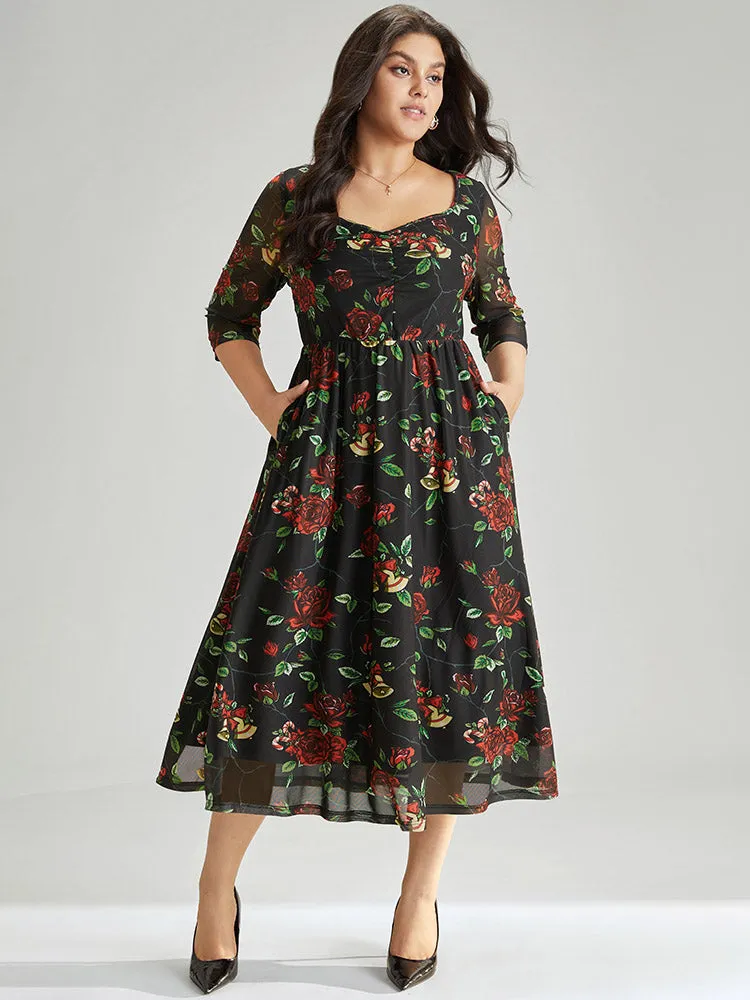 Floral Square Neck Mesh Gathered Dress sold by Bloomchic product image thumbnail 2