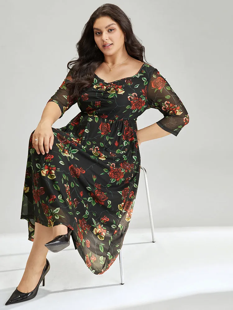 Floral Square Neck Mesh Gathered Dress sold by Bloomchic product image thumbnail 3