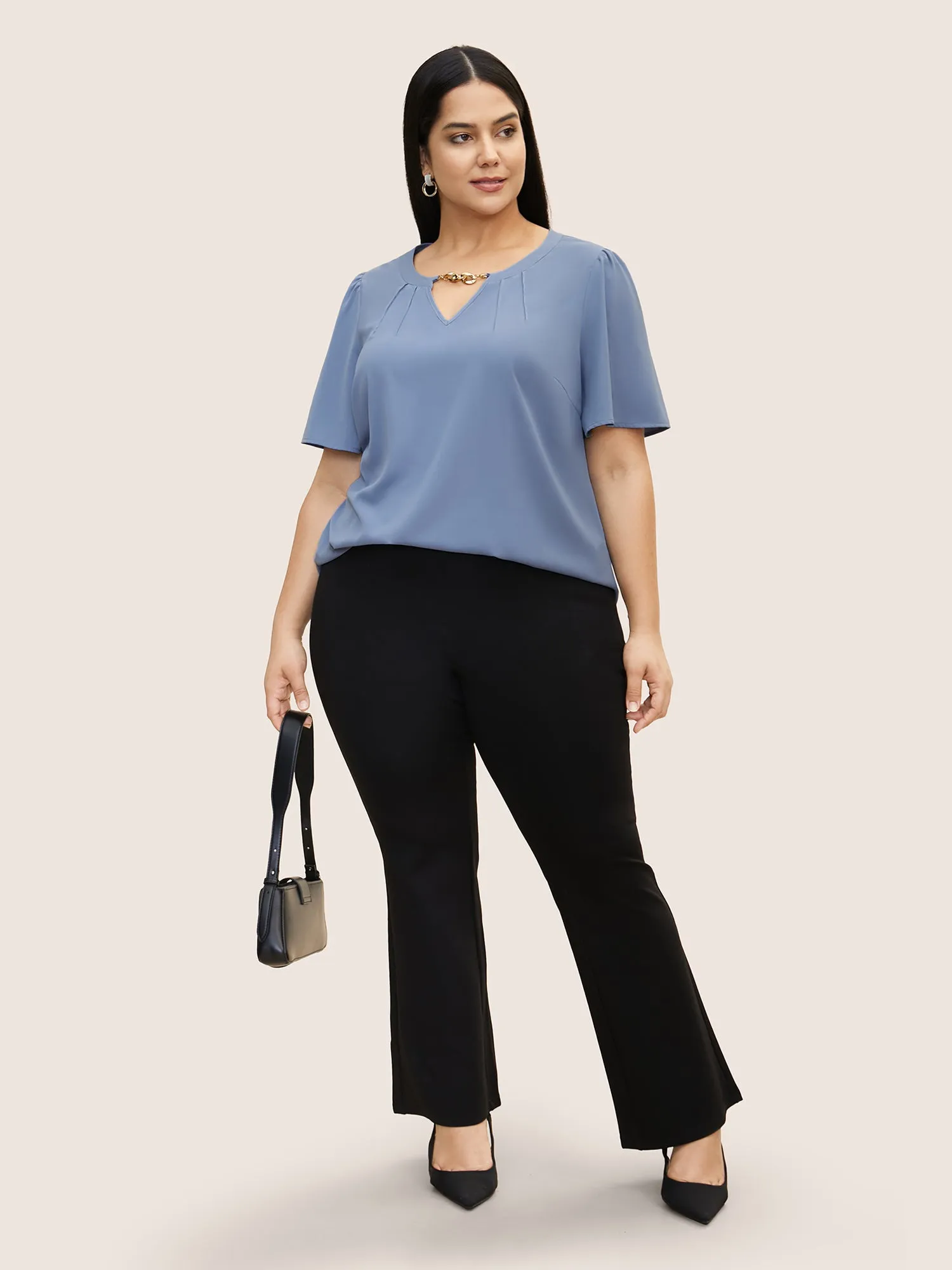 Keyhole Metal Chain Detail Ruffle Sleeve Blouse sold by Bloomchic product image thumbnail 3