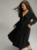 Cotton Solid Button Detail Pocket Pleated Dress sold by Bloomchic