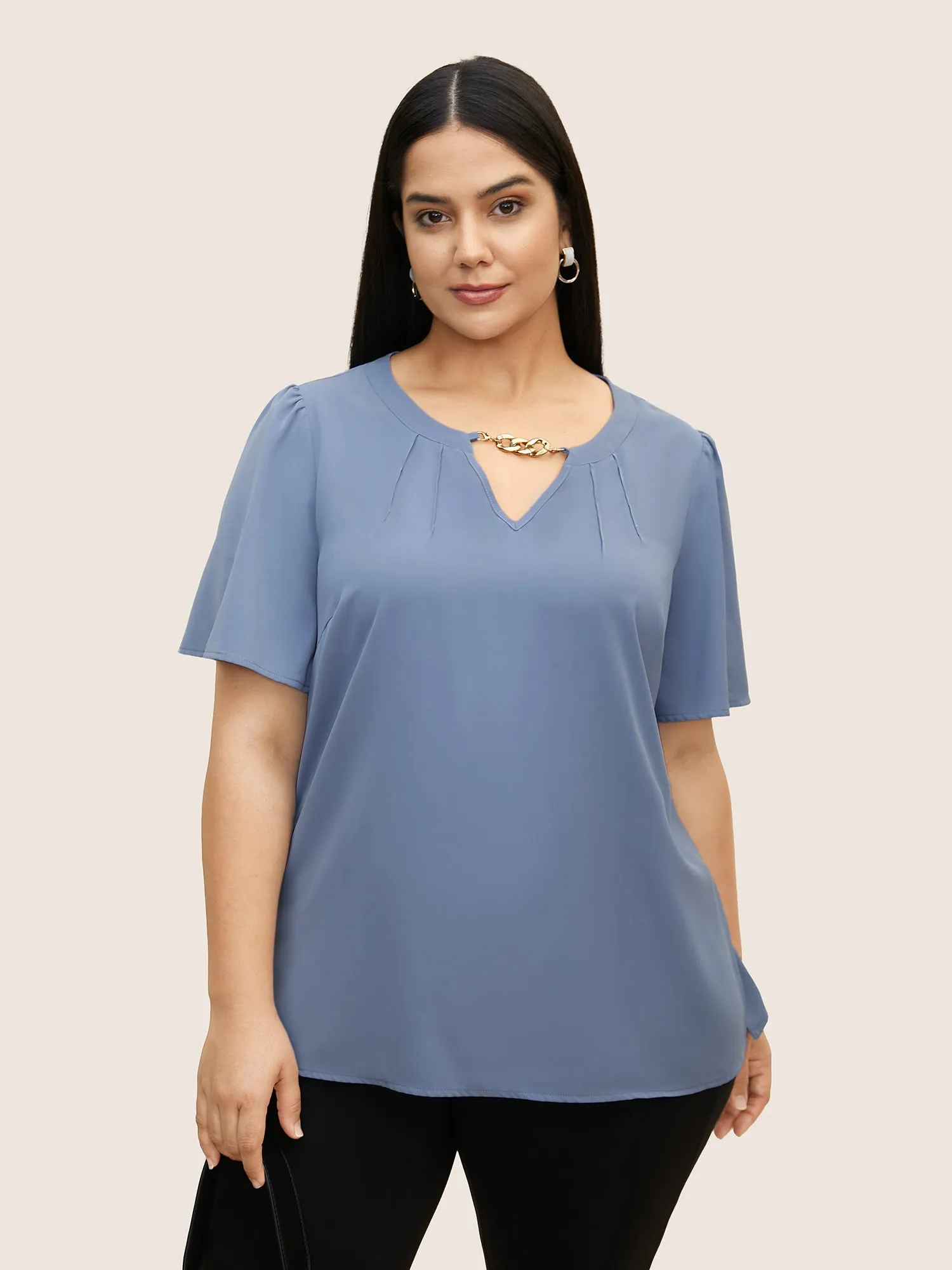 Keyhole Metal Chain Detail Ruffle Sleeve Blouse sold by Bloomchic product image thumbnail 2