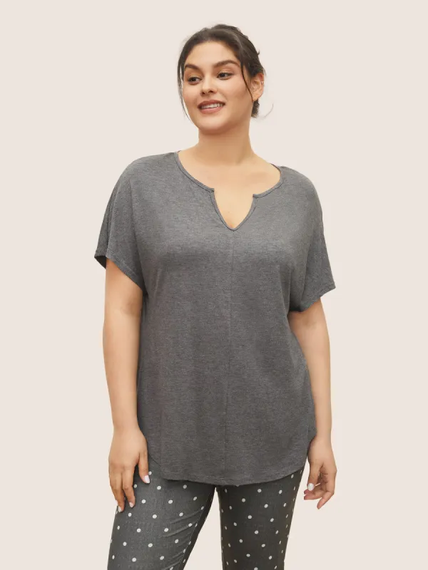 Plain Arc Hem Notched Dolman Sleeve Sleep Top sold by Bloomchic