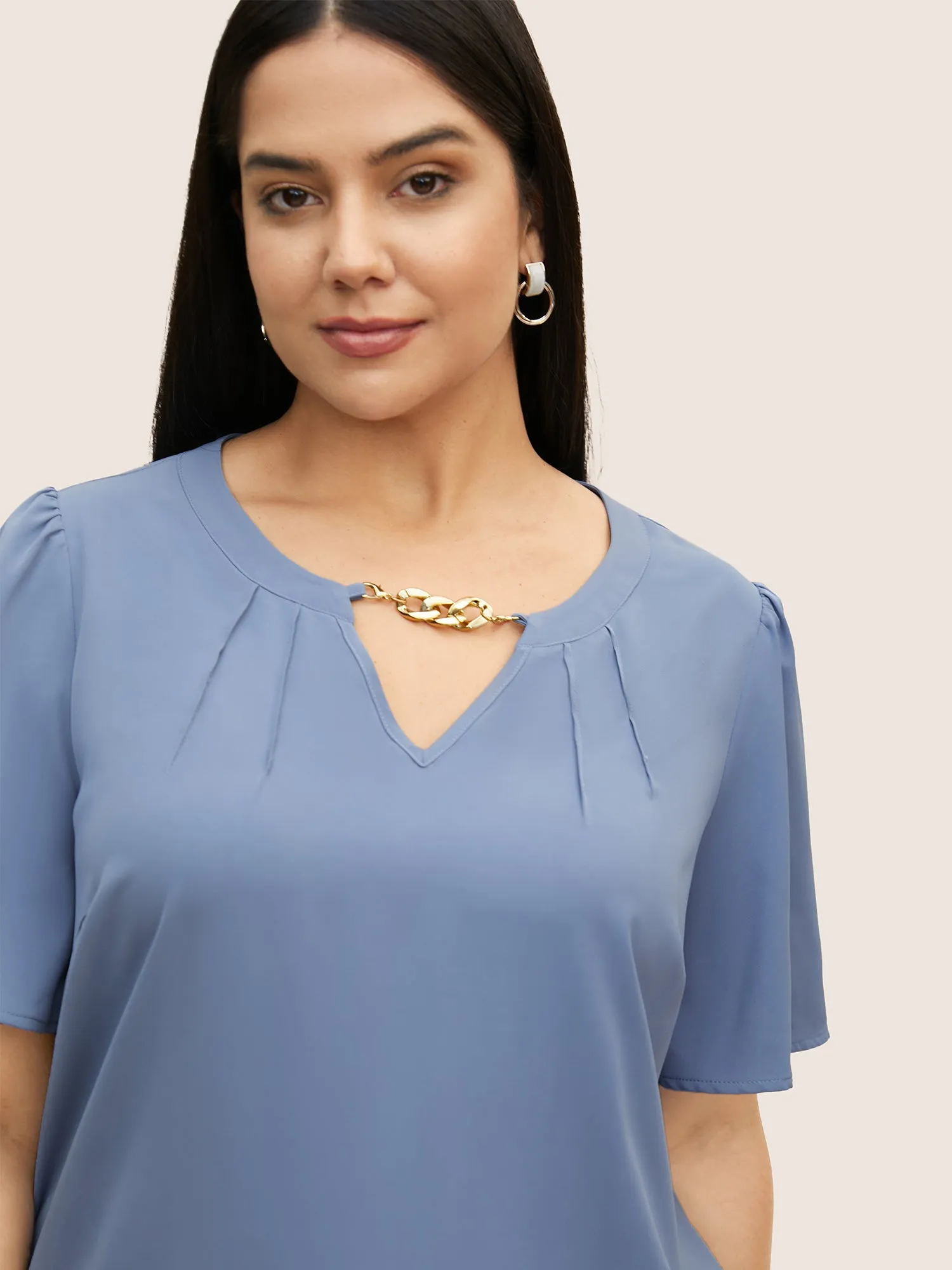 Keyhole Metal Chain Detail Ruffle Sleeve Blouse sold by Bloomchic product image thumbnail 5