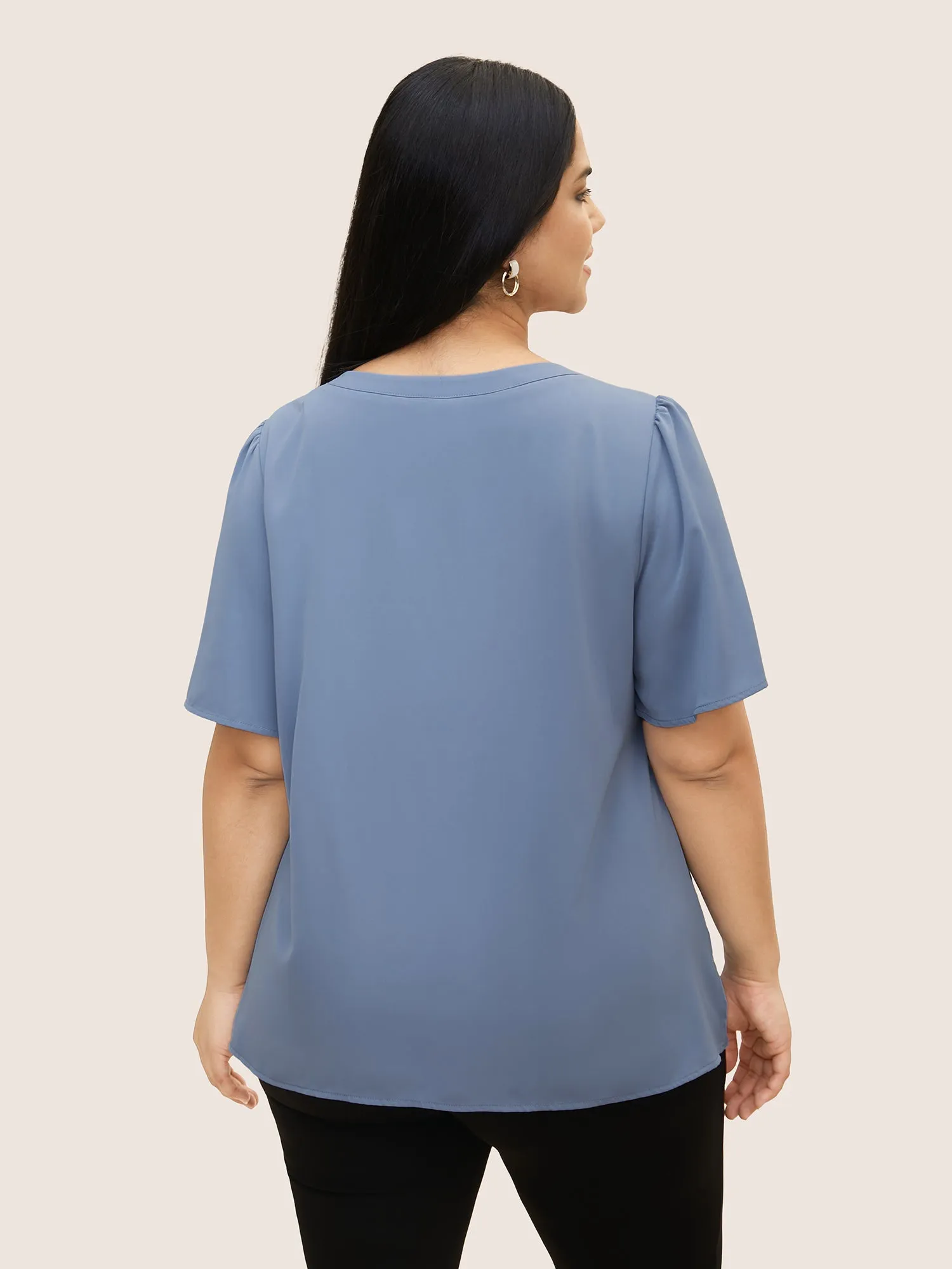 Keyhole Metal Chain Detail Ruffle Sleeve Blouse sold by Bloomchic product image thumbnail 4