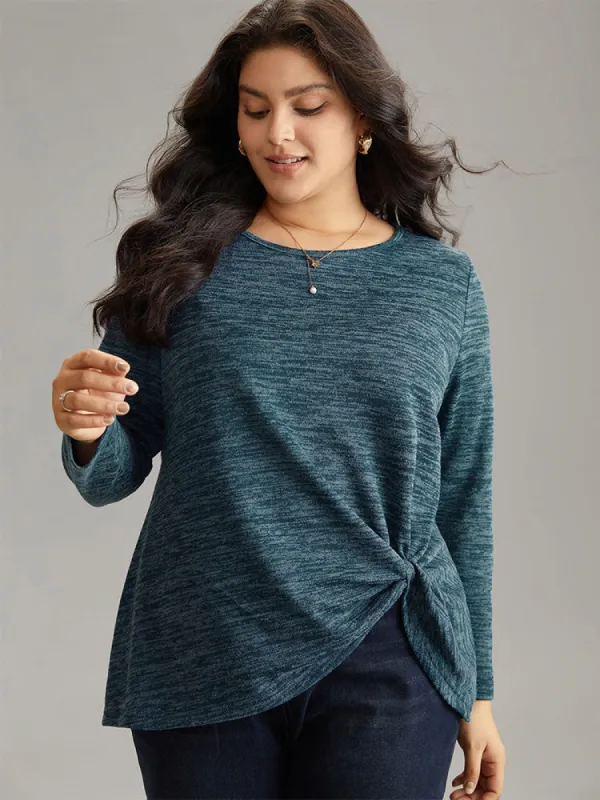 Solid Heather Round Neck Twist Front T-shirt sold by Bloomchic