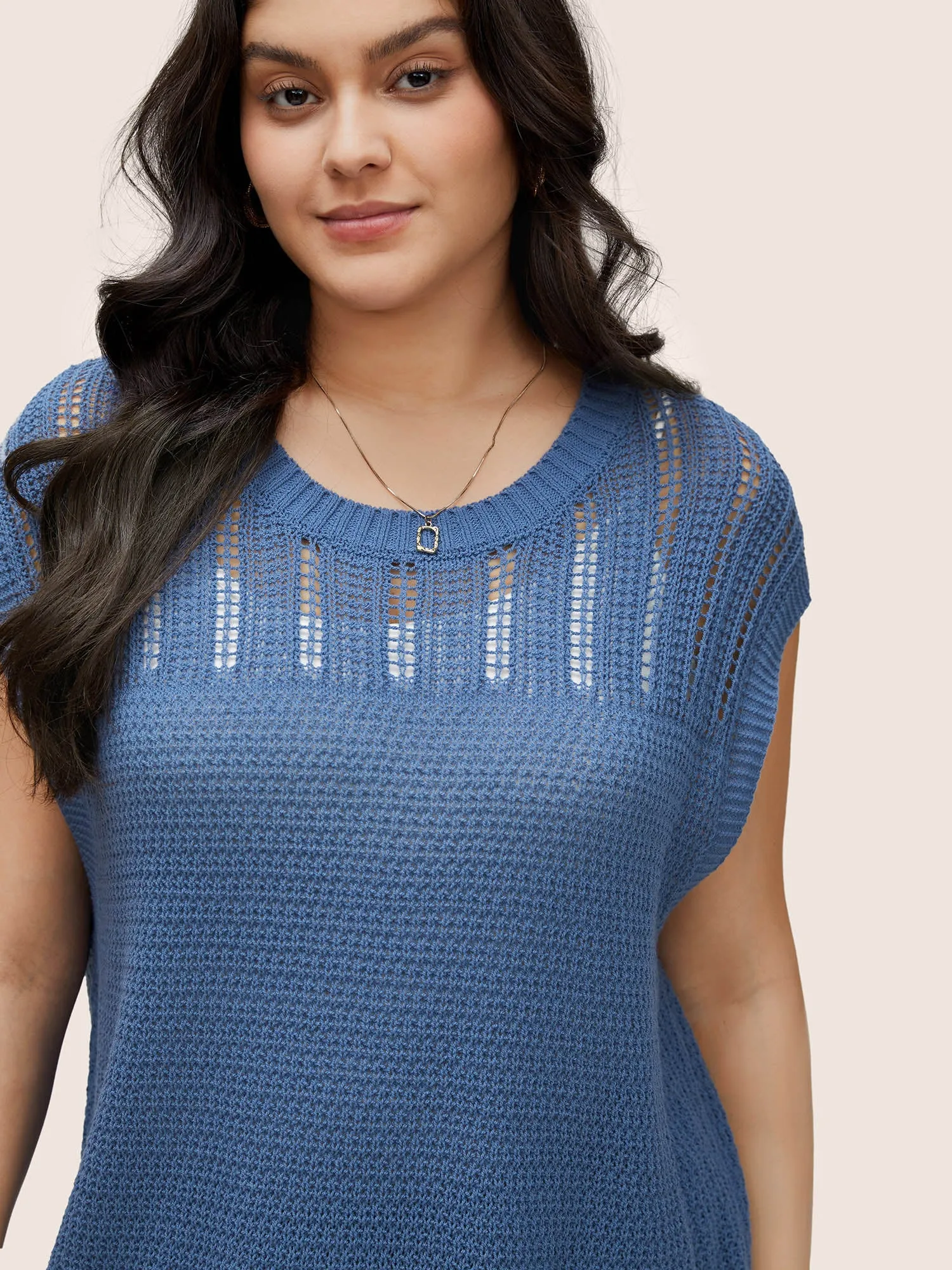 Solid Texture Pointelle Knit Sweater Vest sold by Bloomchic product image thumbnail 5