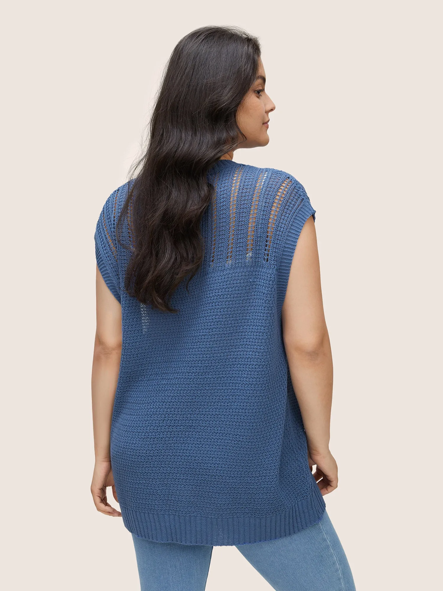 Solid Texture Pointelle Knit Sweater Vest sold by Bloomchic product image thumbnail 2