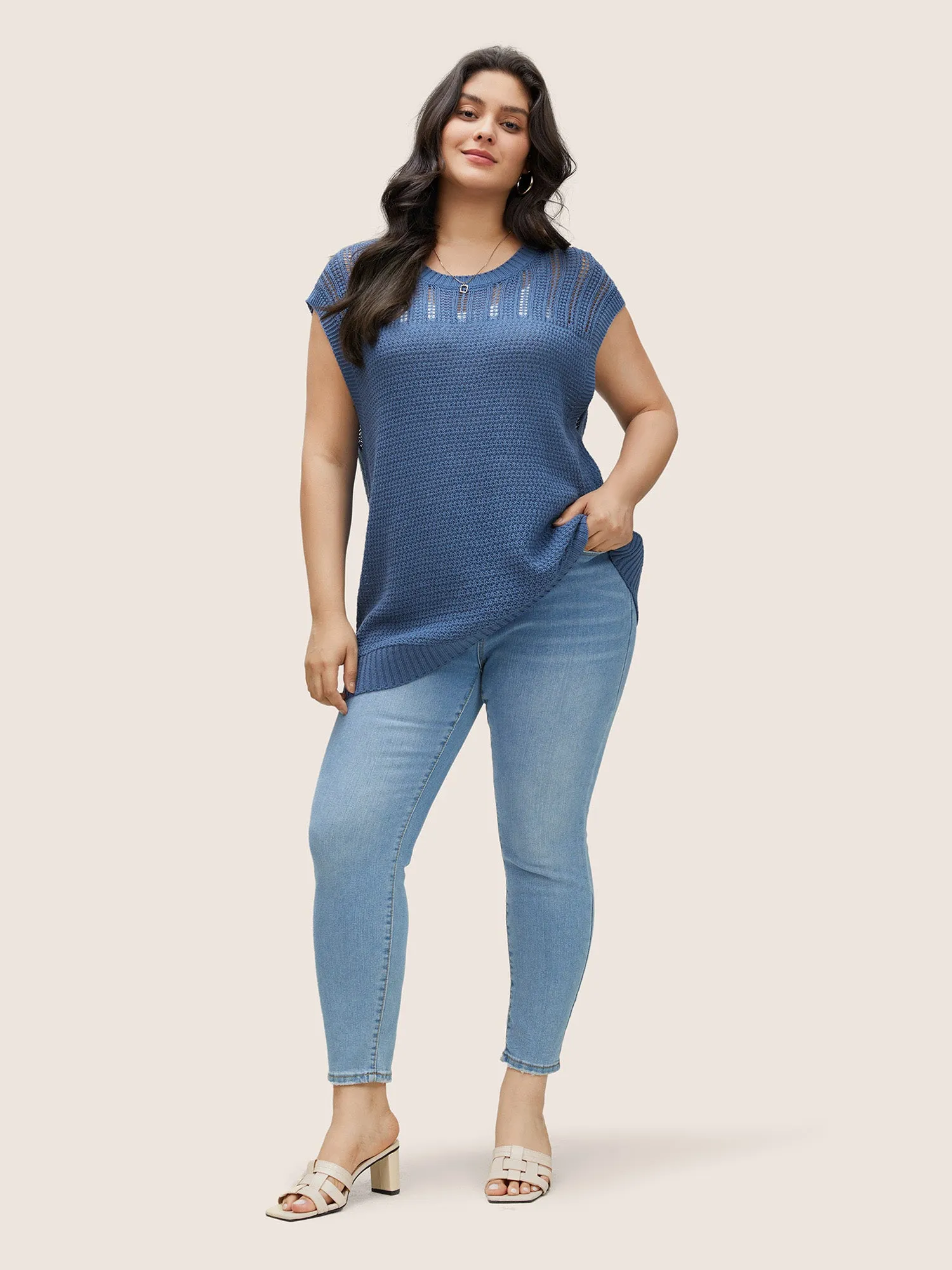 Solid Texture Pointelle Knit Sweater Vest sold by Bloomchic product image thumbnail 3