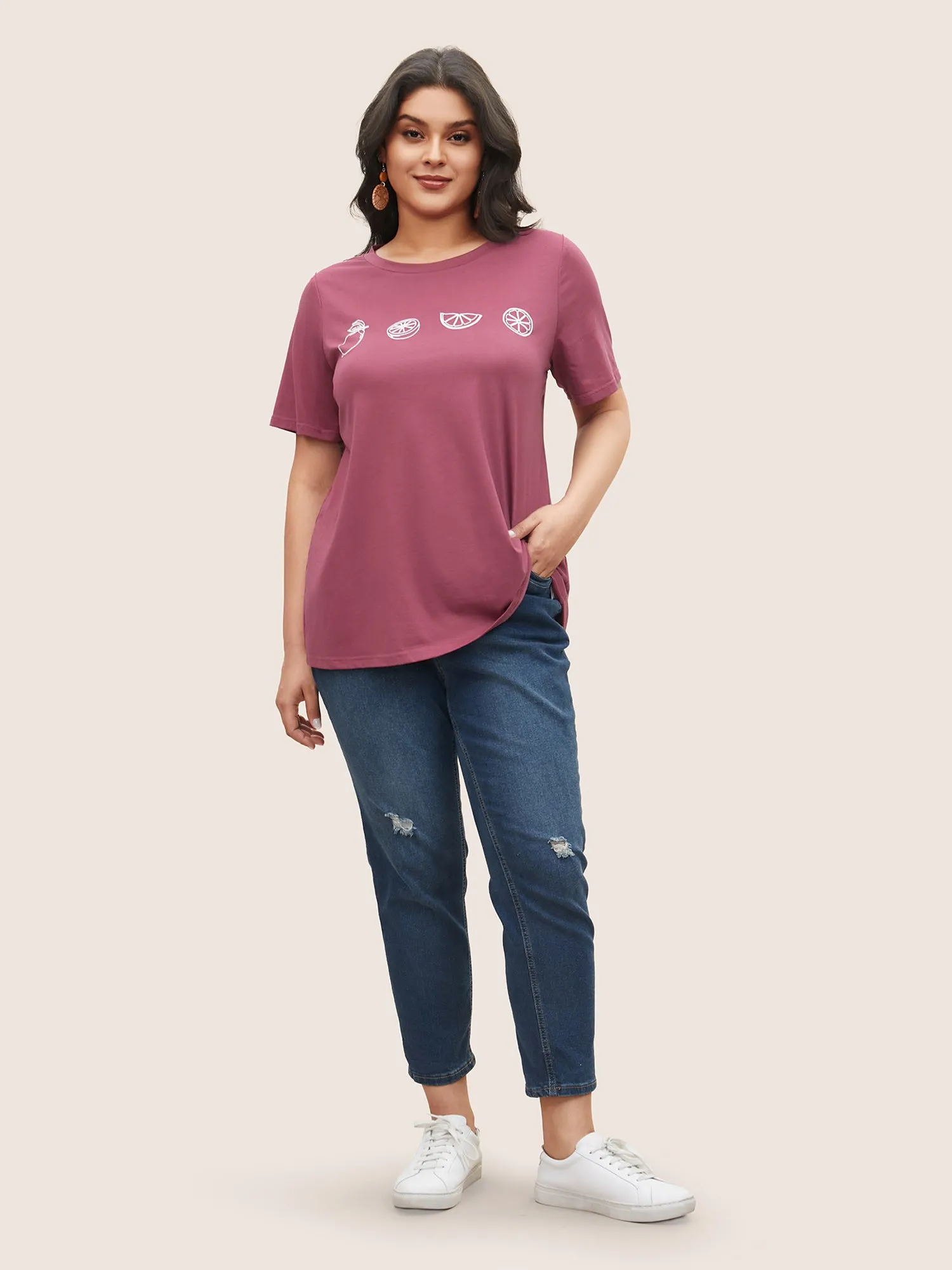 Plain Lemon Print Crew Neck T-shirt sold by Bloomchic product image thumbnail 3