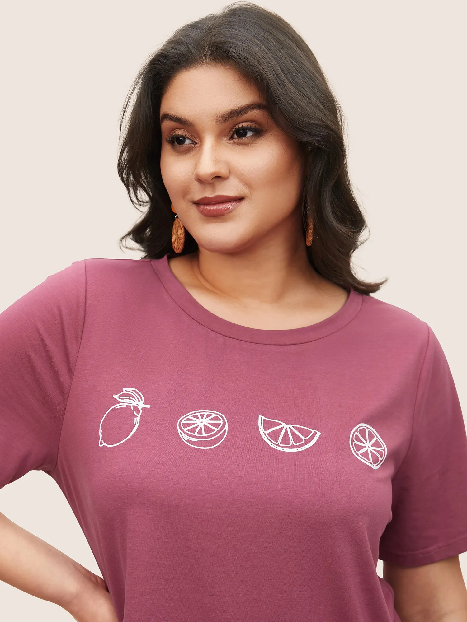 Plain Lemon Print Crew Neck T-shirt sold by Bloomchic product image thumbnail 4