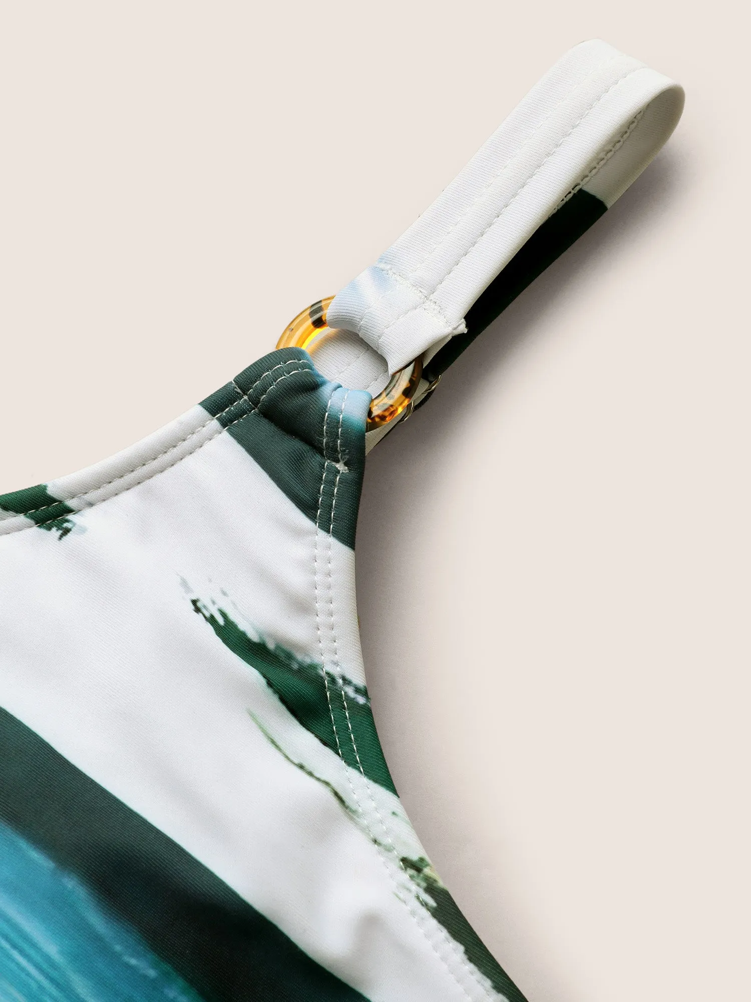 Geometric Round Buckle Detail Gathered One Piece Swimsuit sold by Bloomchic product image thumbnail 5