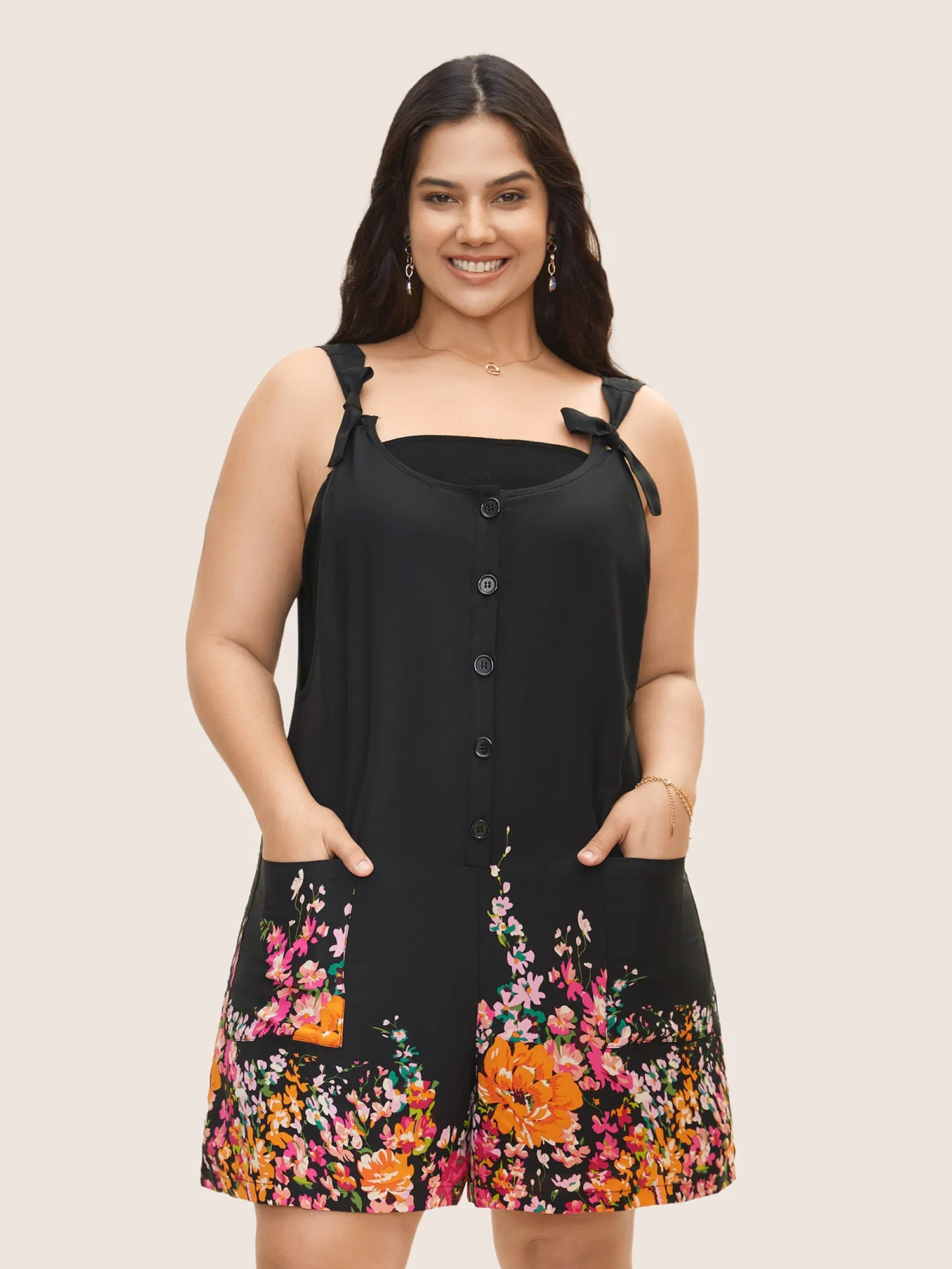 Boho Print Patch Pocket Ties Jumpsuit sold by Bloomchic