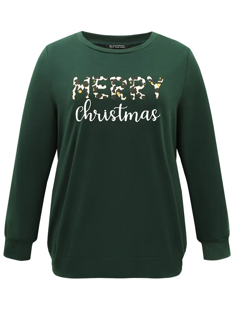 Christmas Letter Leopard Round Neck Sweatshirt sold by Bloomchic product image thumbnail 5
