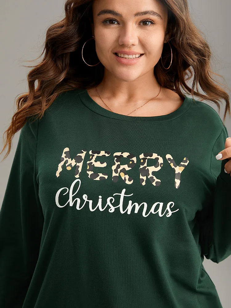 Christmas Letter Leopard Round Neck Sweatshirt sold by Bloomchic product image thumbnail 2