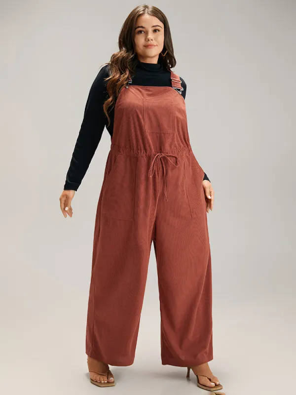 Plain Textured Drawstring Adjustable Straps Jumpsuit sold by Bloomchic