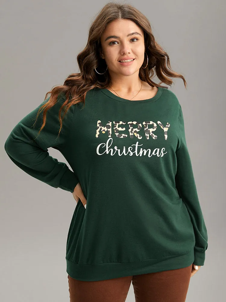 Christmas Letter Leopard Round Neck Sweatshirt sold by Bloomchic