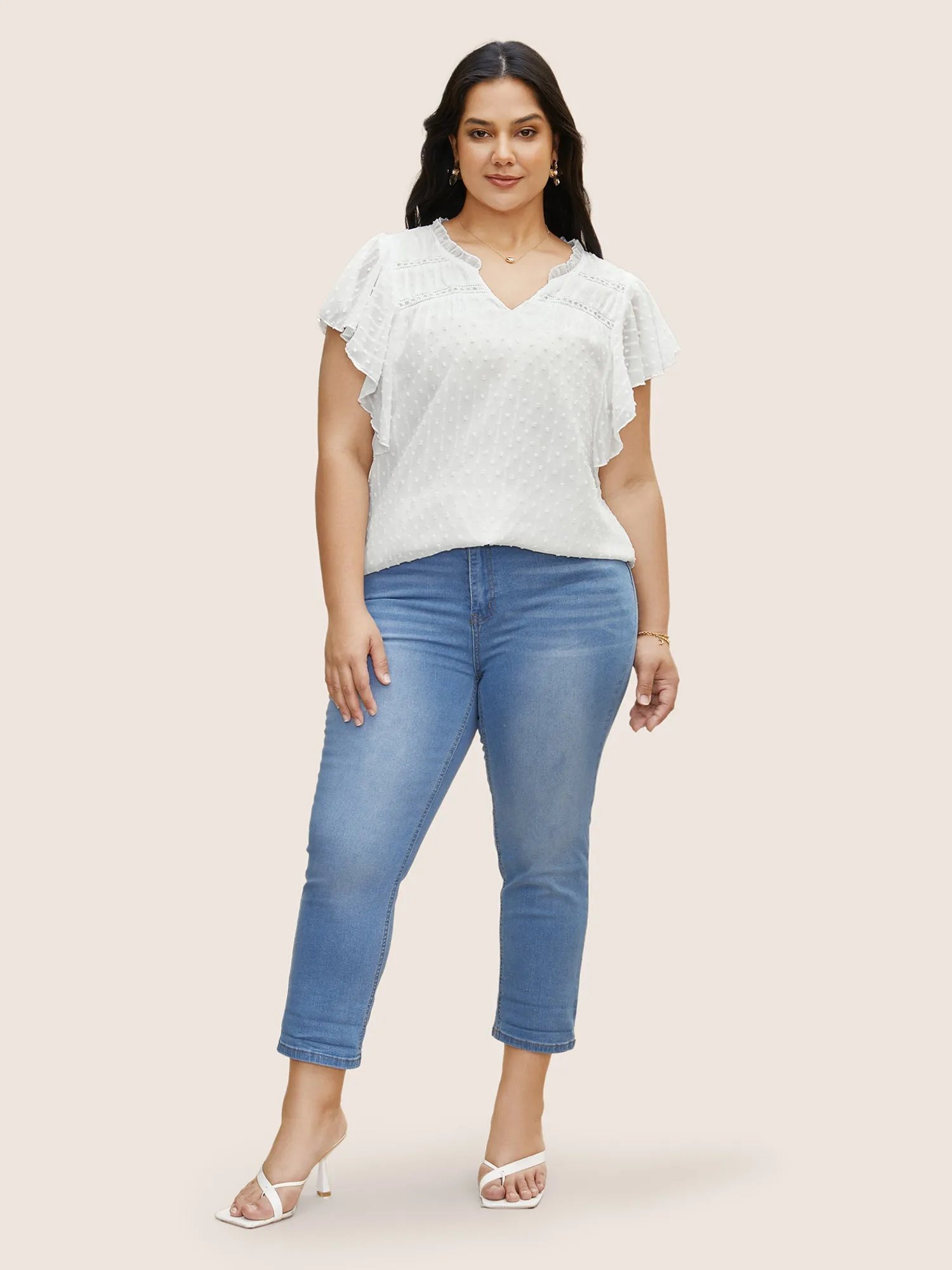 Plain Textured Chiffon Ruffle Cap Sleeve Blouse sold by Bloomchic product image thumbnail 2