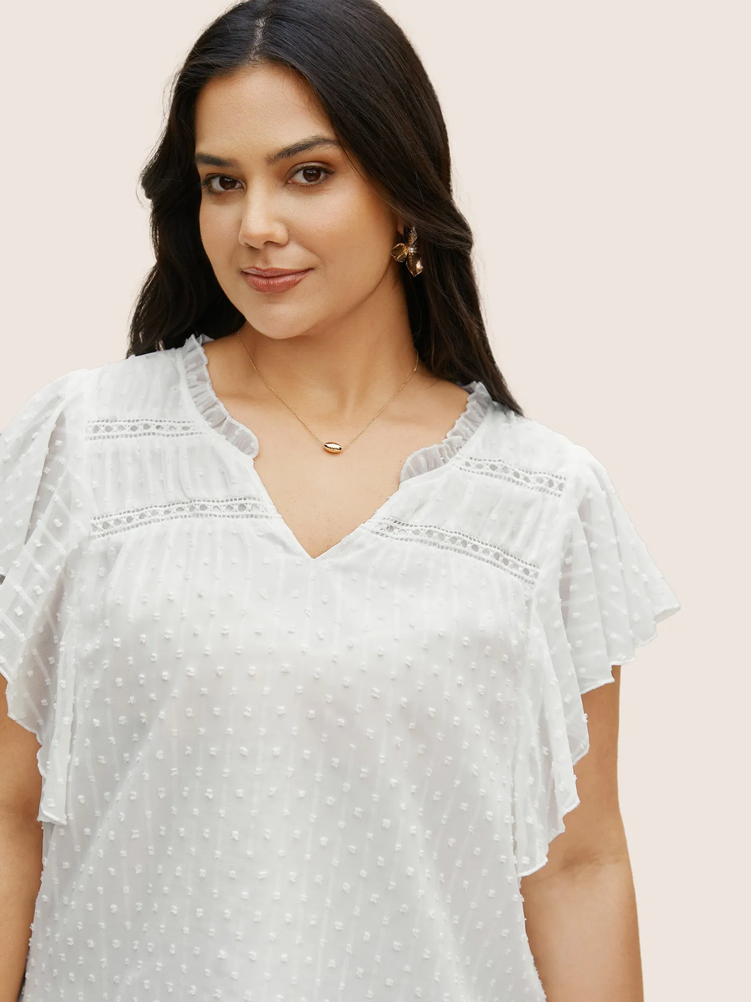 Plain Textured Chiffon Ruffle Cap Sleeve Blouse sold by Bloomchic product image thumbnail 3