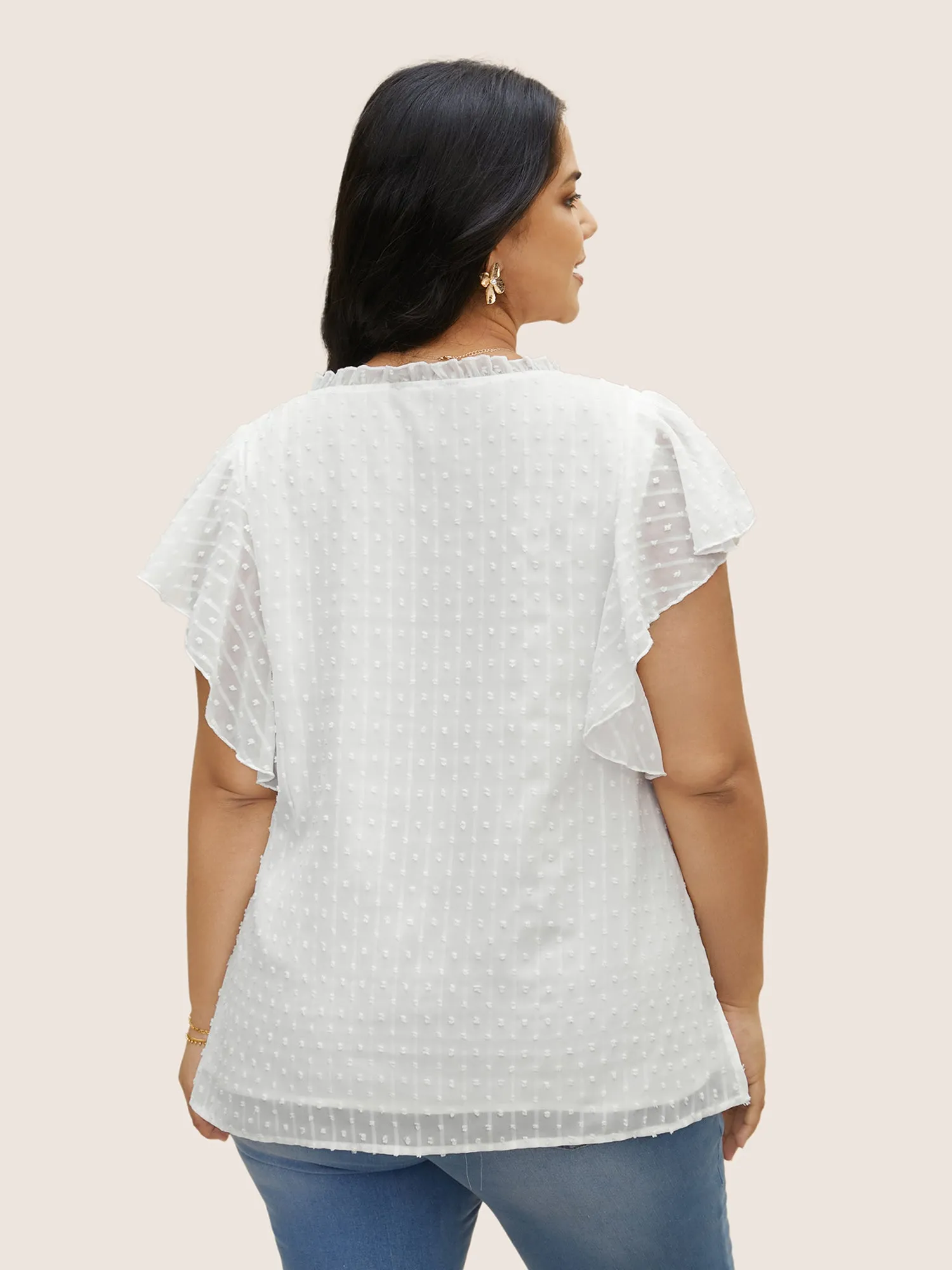 Plain Textured Chiffon Ruffle Cap Sleeve Blouse sold by Bloomchic product image thumbnail 4