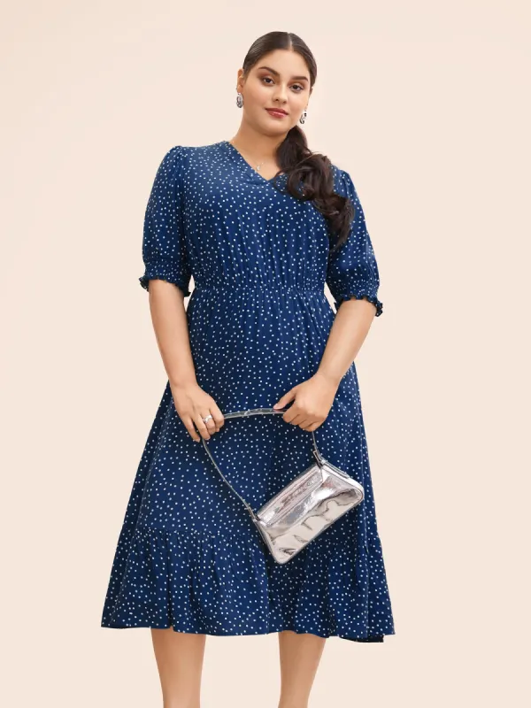 Polka Dot Shirred Pocket Flutter Hem Dress sold by Bloomchic