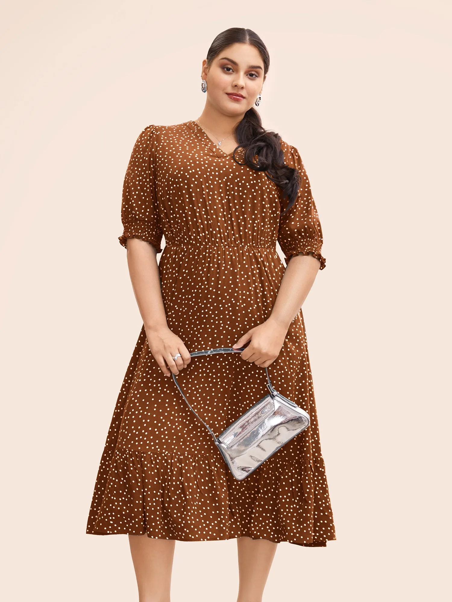 Polka Dot Shirred Pocket Flutter Hem Dress sold by Bloomchic product image thumbnail 5