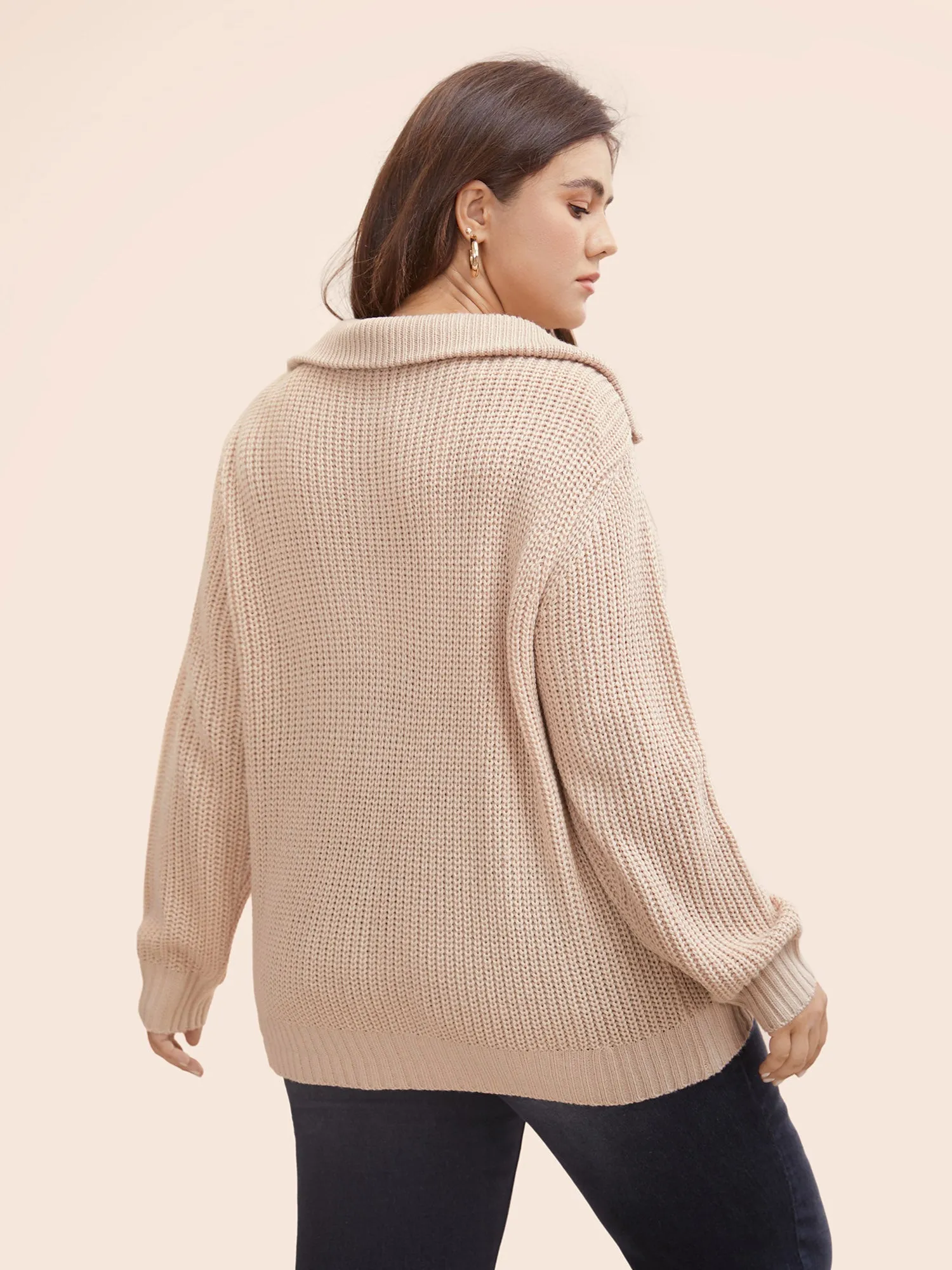 Lapel Collar Half Zip Cable Knit Pullover sold by Bloomchic product image thumbnail 3