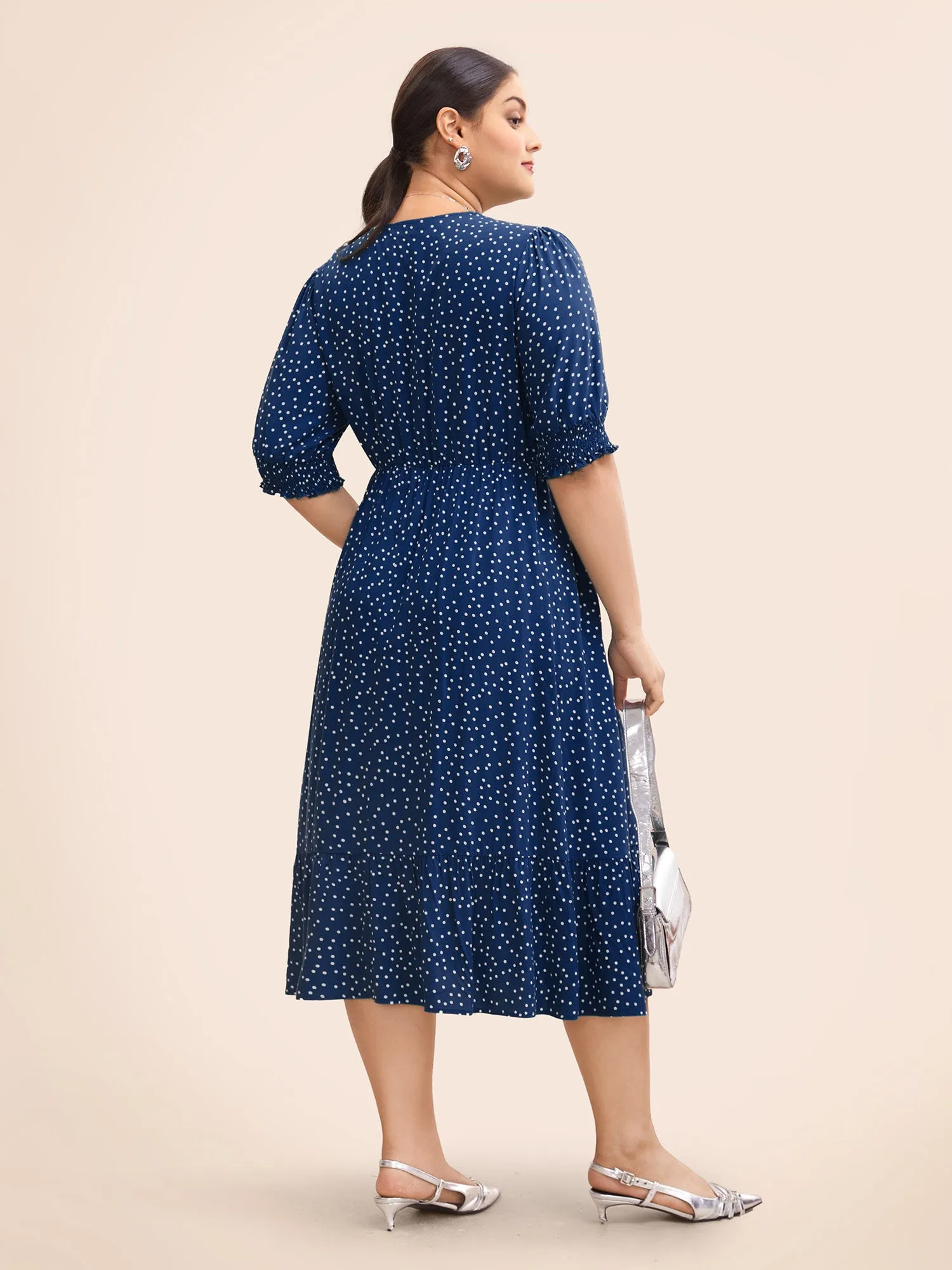 Polka Dot Shirred Pocket Flutter Hem Dress sold by Bloomchic product image thumbnail 4