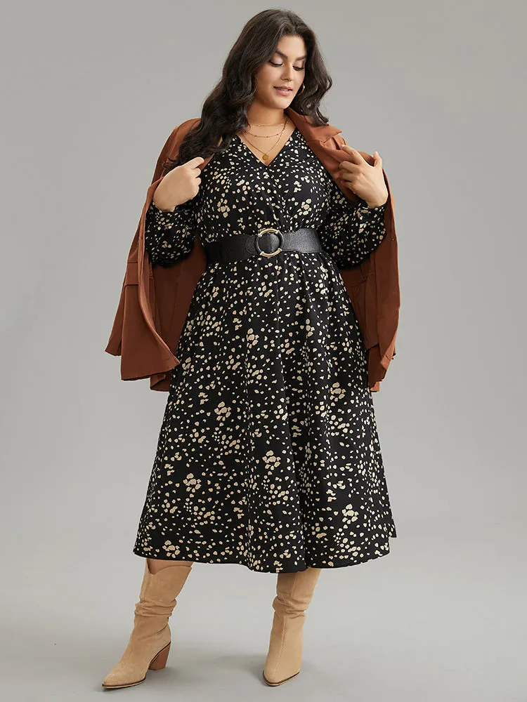 Graphic Two Tone Shirred Surplice Neck Dress sold by Bloomchic