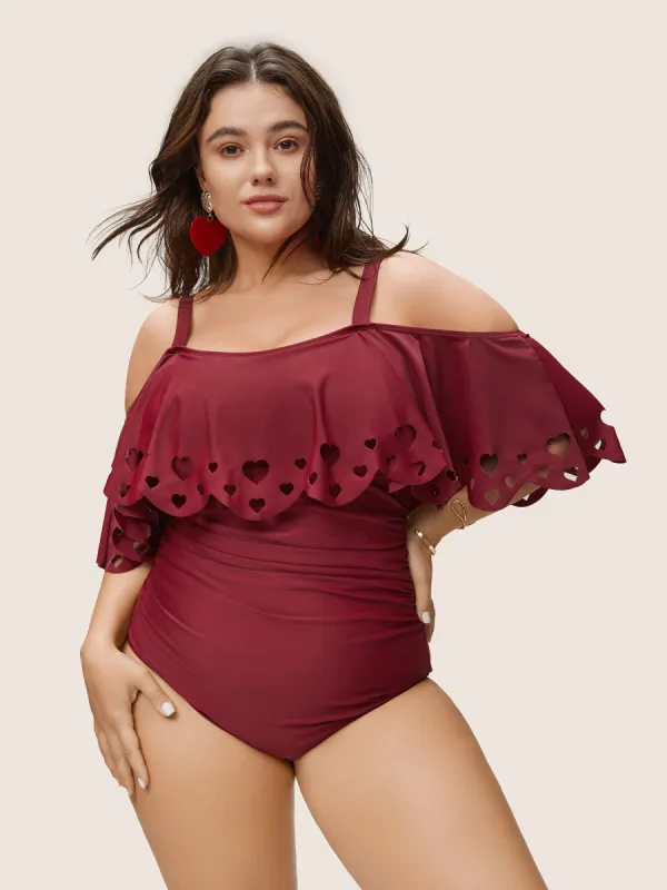 Laser Cut Ruched Cold Shoulder One Piece Swimsuit sold by Bloomchic
