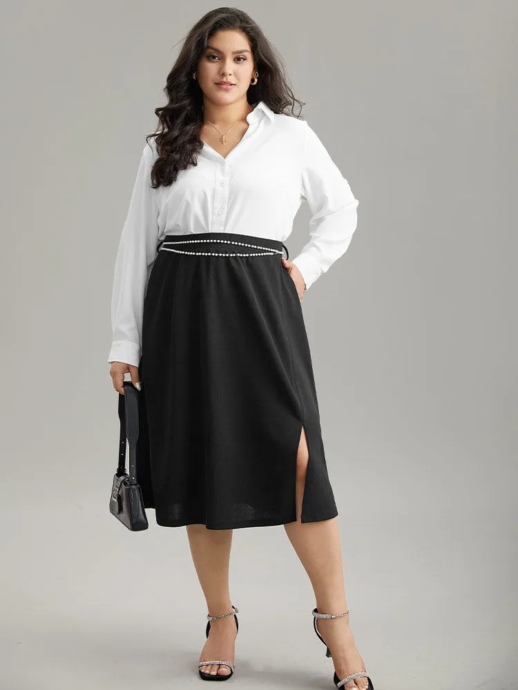 Plain Pearl Beaded Detail Split Side Skirt sold by Bloomchic product image thumbnail 4