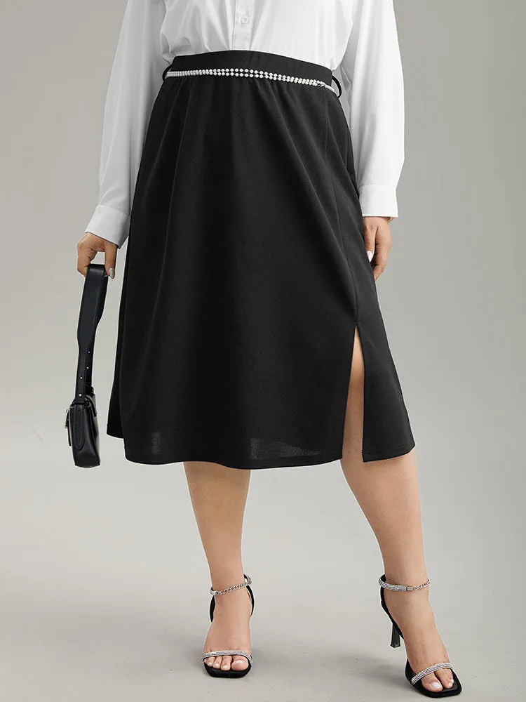 Plain Pearl Beaded Detail Split Side Skirt sold by Bloomchic