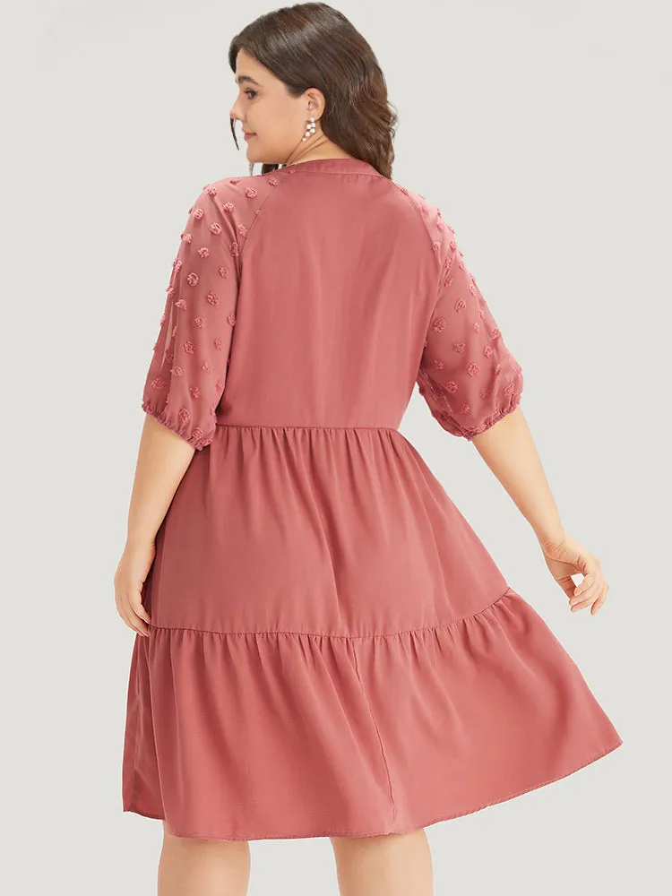Solid Notched Lantern Sleeve Ruffle Layered Hem Dress sold by Bloomchic product image thumbnail 4