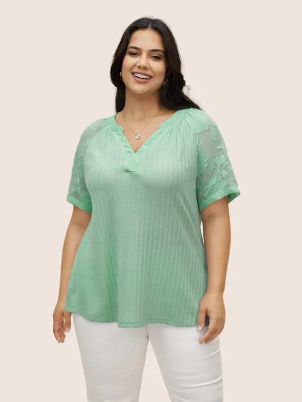 Texture Patchwork See Through Raglan Sleeve T-shirt sold by Bloomchic