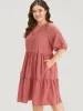 Solid Notched Lantern Sleeve Ruffle Layered Hem Dress sold by Bloomchic