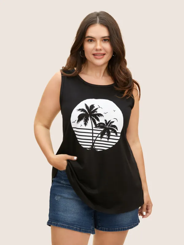 Tropical Print Heather Crew Neck Tank Top sold by Bloomchic