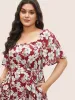 Square Neck Floral Print Belted Gathered Dress sold by Bloomchic