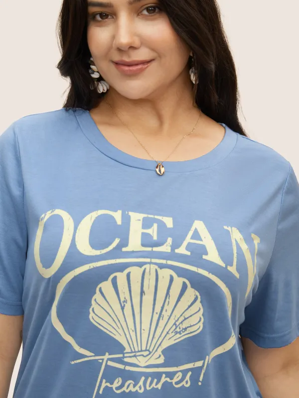 Round Neck Sea Shells Print T-shirt sold by Bloomchic