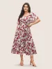 Square Neck Floral Print Belted Gathered Dress sold by Bloomchic