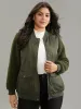 Plain Fuzzy Patchwork Zipper Flap Pocket Jacket sold by Bloomchic