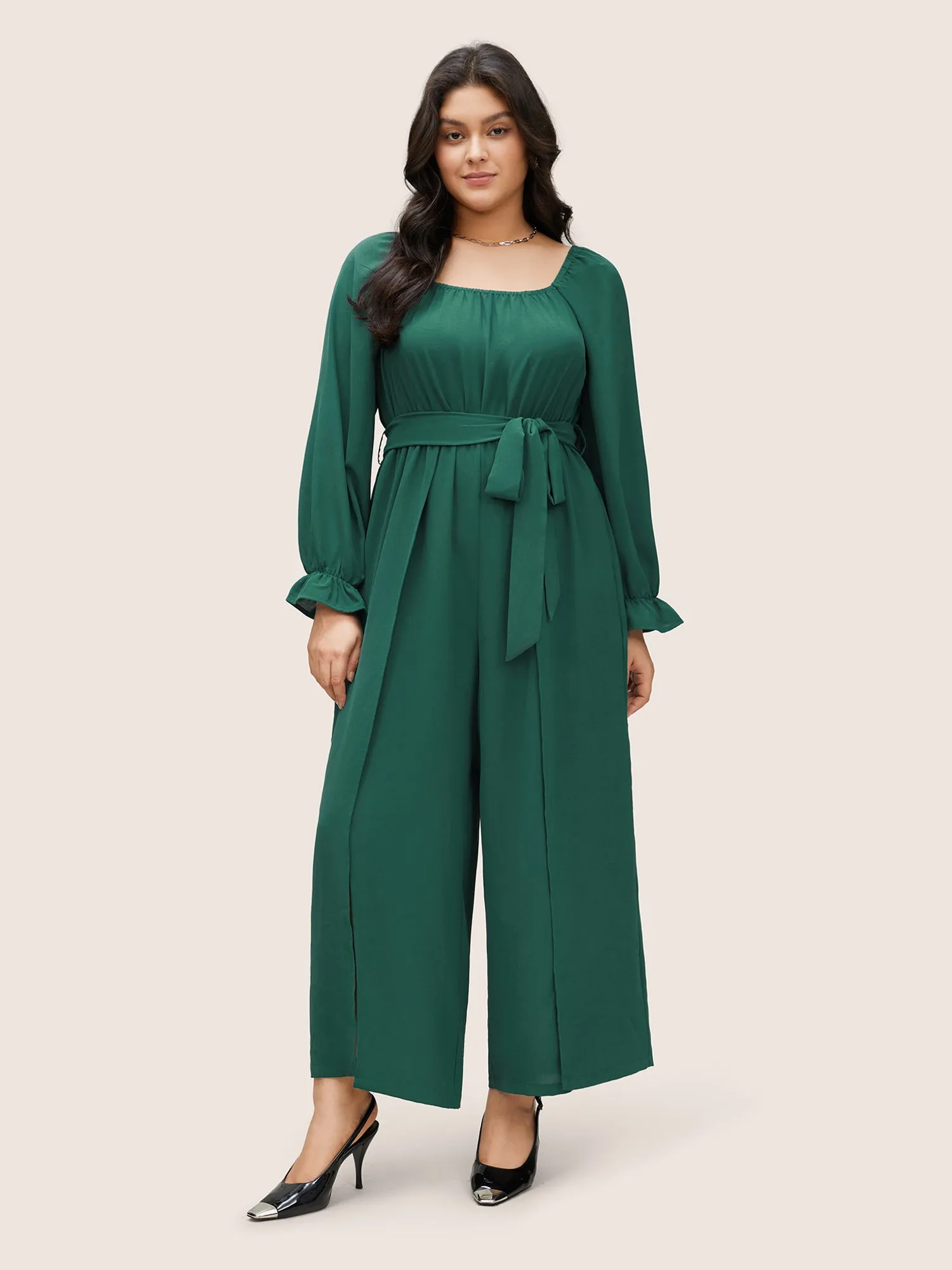 Plain Square Neck Belted Split Hem Jumpsuit sold by Bloomchic product image thumbnail 2