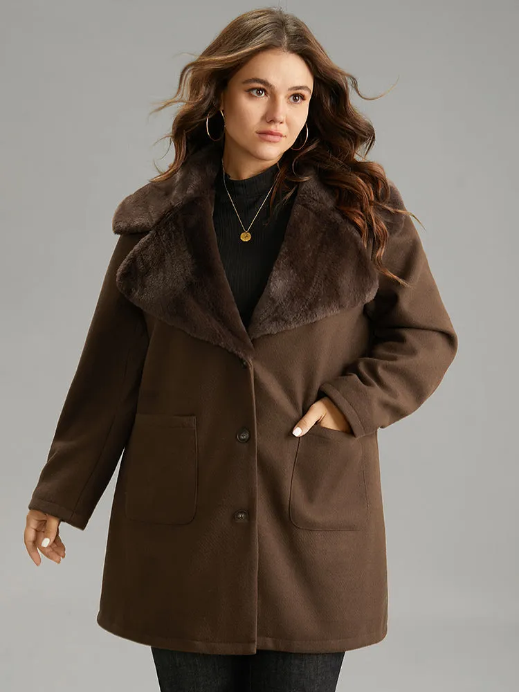 Plain Lapel Collar Fuzzy Trim Patchwork Button Up Coat sold by Bloomchic product image thumbnail 4