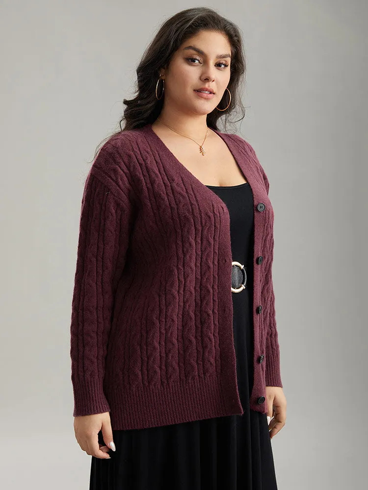 Solid Cable Knit Button Fly Cardigan sold by Bloomchic product image thumbnail 4