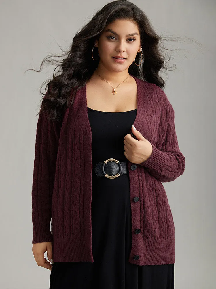 Solid Cable Knit Button Fly Cardigan sold by Bloomchic