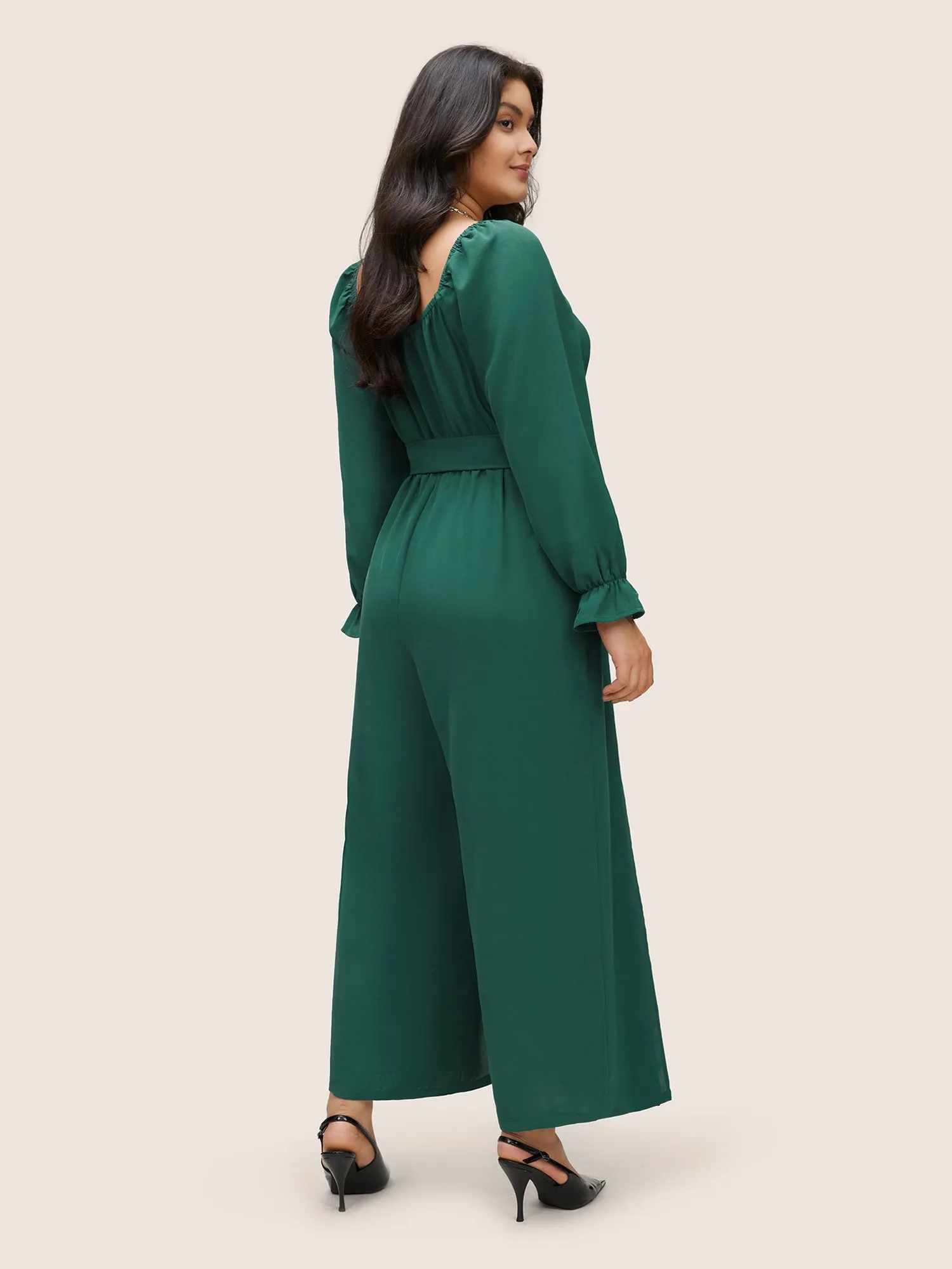 Plain Square Neck Belted Split Hem Jumpsuit sold by Bloomchic product image thumbnail 3