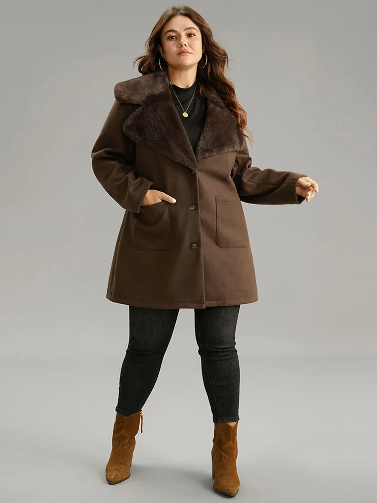 Plain Lapel Collar Fuzzy Trim Patchwork Button Up Coat sold by Bloomchic product image thumbnail 5