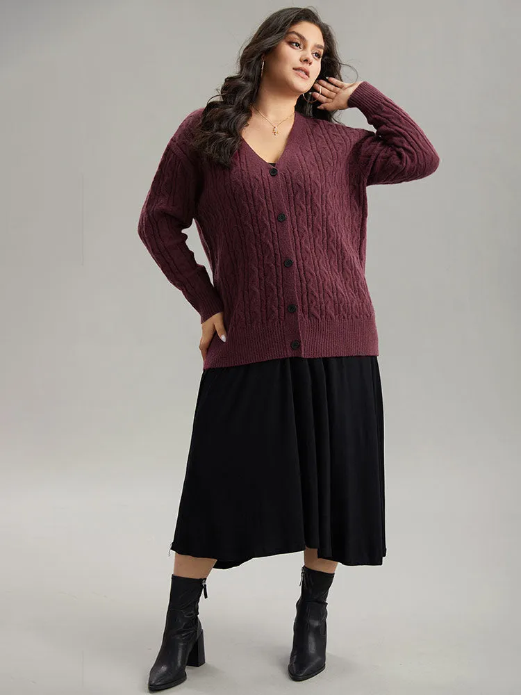 Solid Cable Knit Button Fly Cardigan sold by Bloomchic product image thumbnail 5