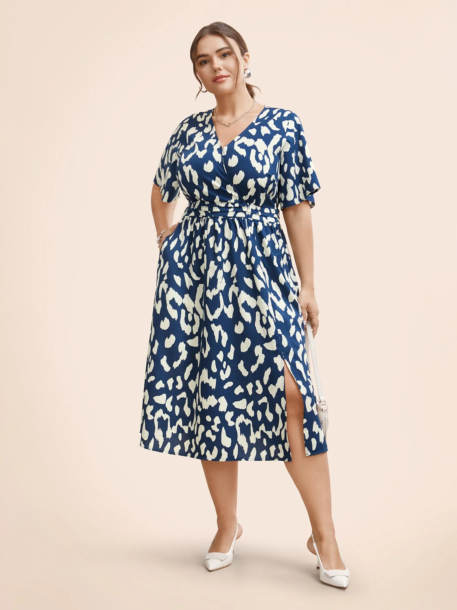 Leopard Print Shirred Split Hem Dress sold by Bloomchic product image thumbnail 2