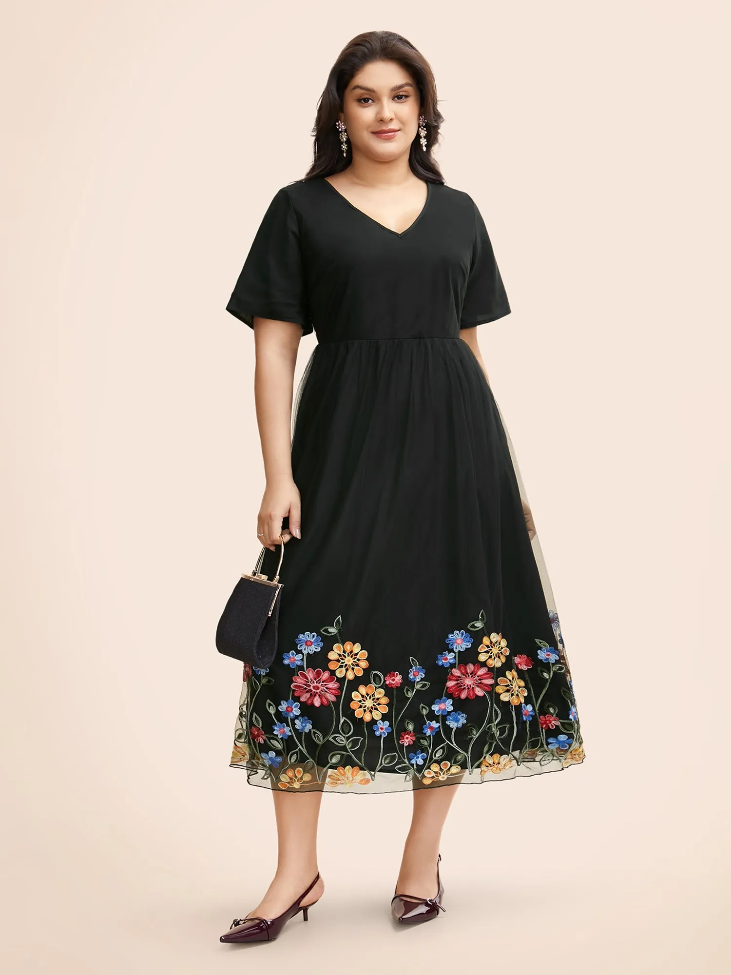 V Neck Floral Embroidered Mesh Dress sold by Bloomchic product image thumbnail 2