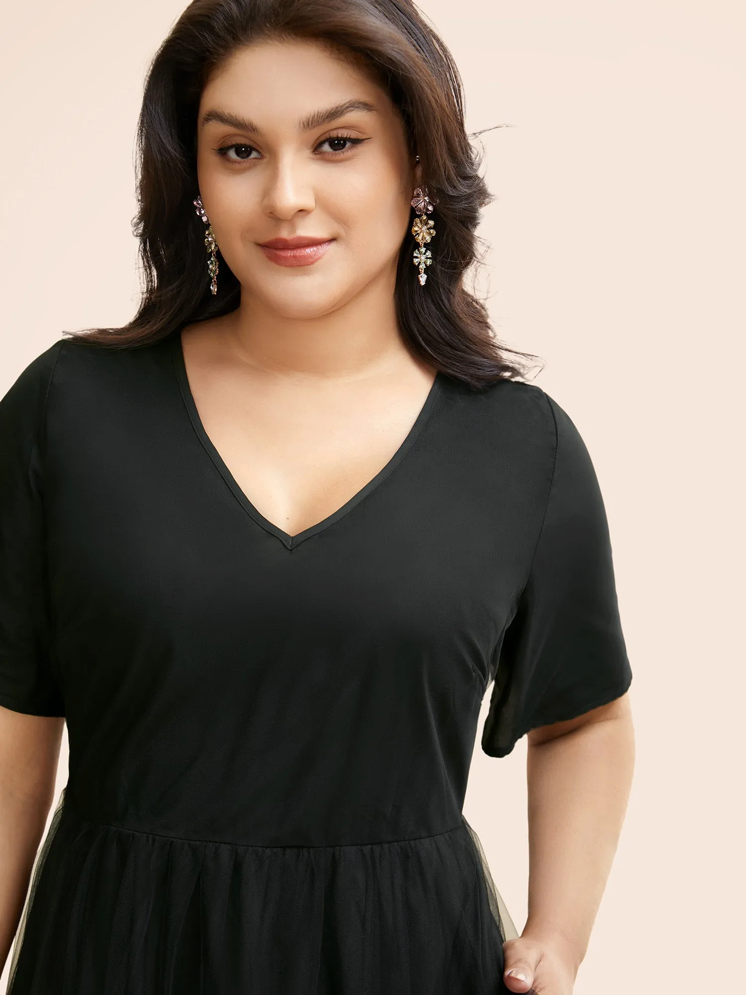 V Neck Floral Embroidered Mesh Dress sold by Bloomchic product image thumbnail 4