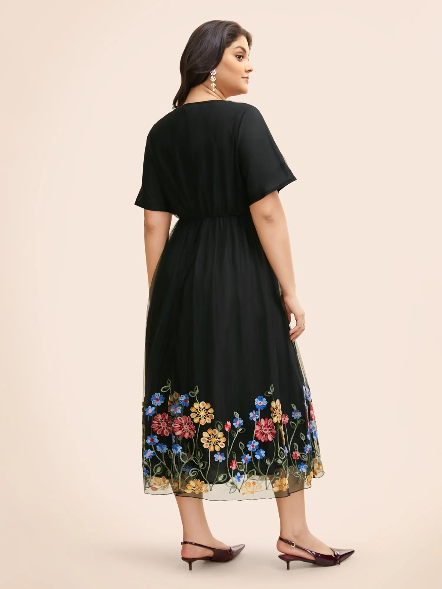 V Neck Floral Embroidered Mesh Dress sold by Bloomchic product image thumbnail 3